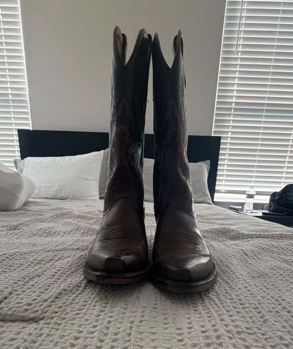 Old West Brown Leather Snip Toe Western Cowboy Boots
